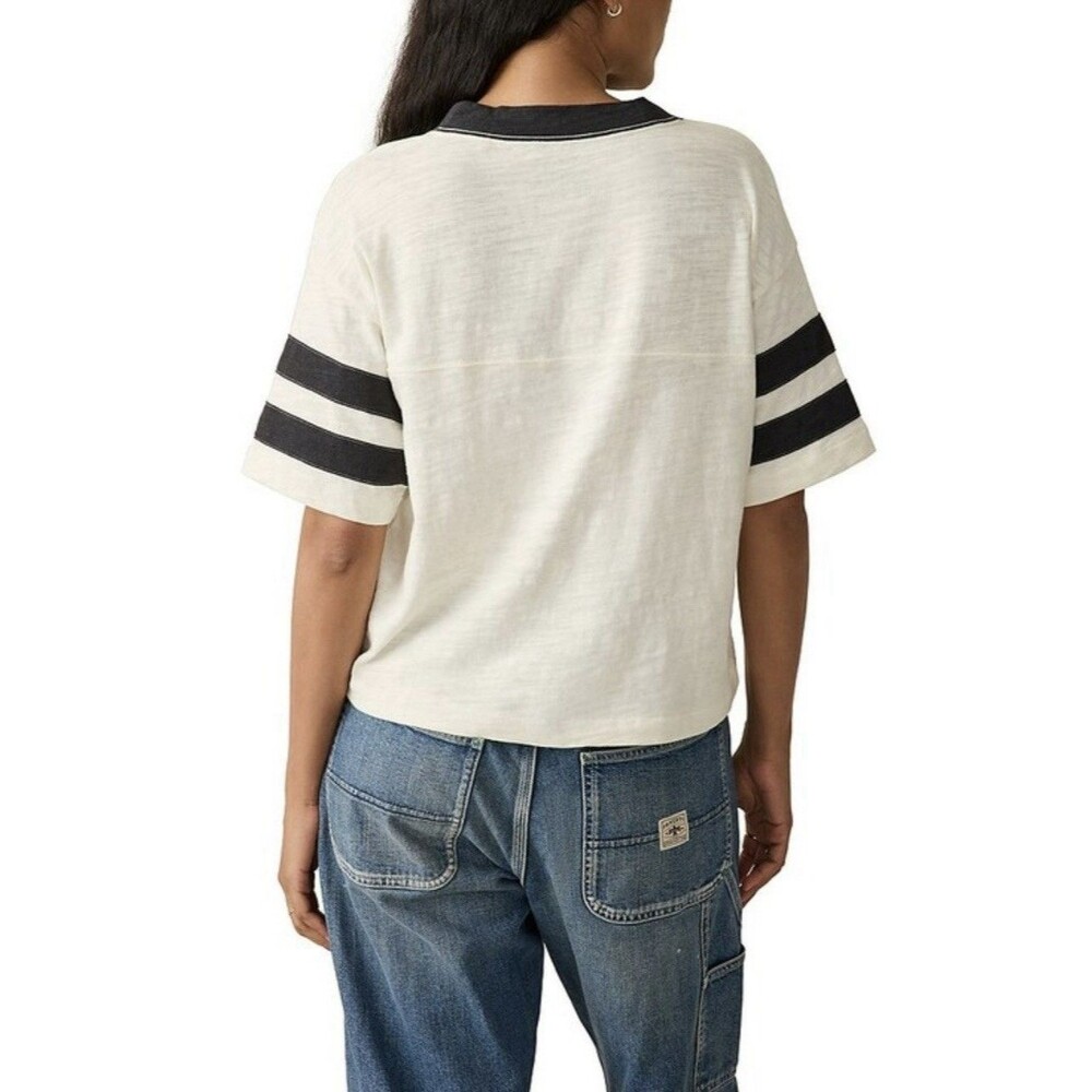 NWOT Faherty  Slub Varsity V Neck Tee Size Medium Striped Organic Cotton - Picture 3 of 13